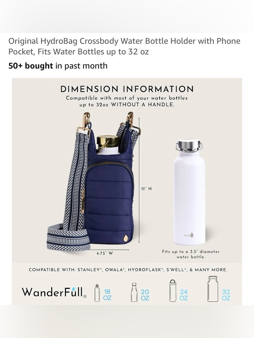 NWT Wander Full Shiny Glossy Cream Crossbody Water Bottle Holder - Picture 5 of 9